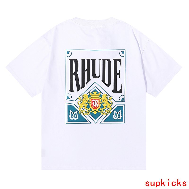 Back view of Rhude luxury clothing with monogram-inspired silhouette
