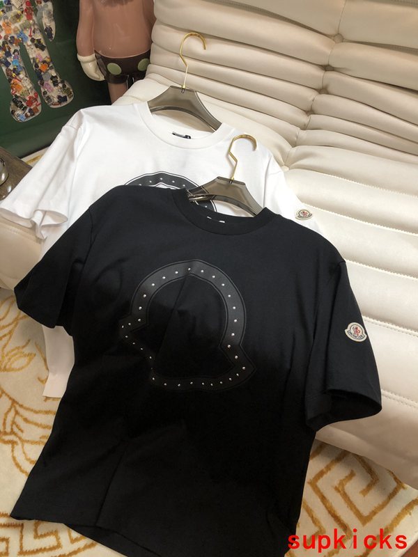 Front view of Moncler luxury clothing with monogram-inspired silhouette
