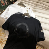 Front view of Moncler luxury clothing with monogram-inspired silhouette
