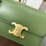 Front view of modern structured women's handbag – women's designer-style accessory