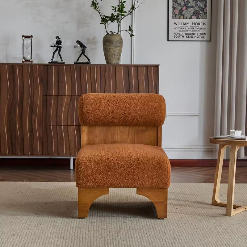Modern Boucle Lounge Chair, Solid Wood Frame, Rolled Backrest