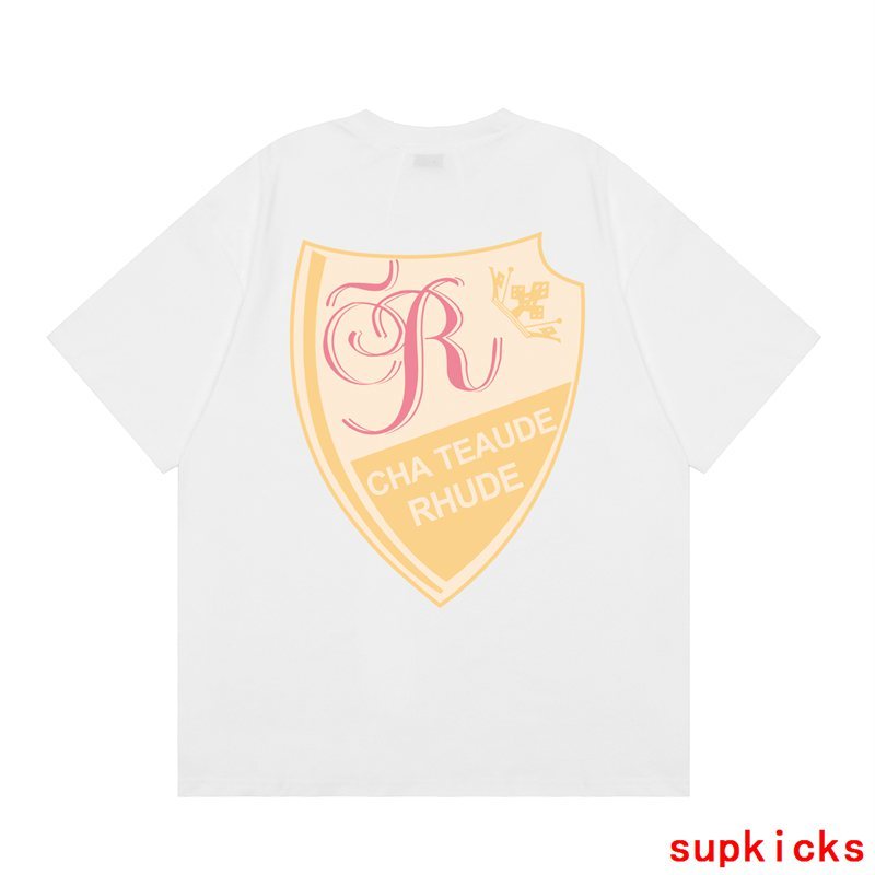 Back view of Rhude luxury clothing with monogram-inspired silhouette