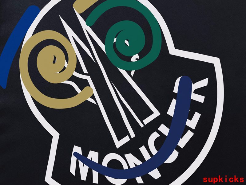 Front view of Moncler luxury clothing with monogram-inspired silhouette
