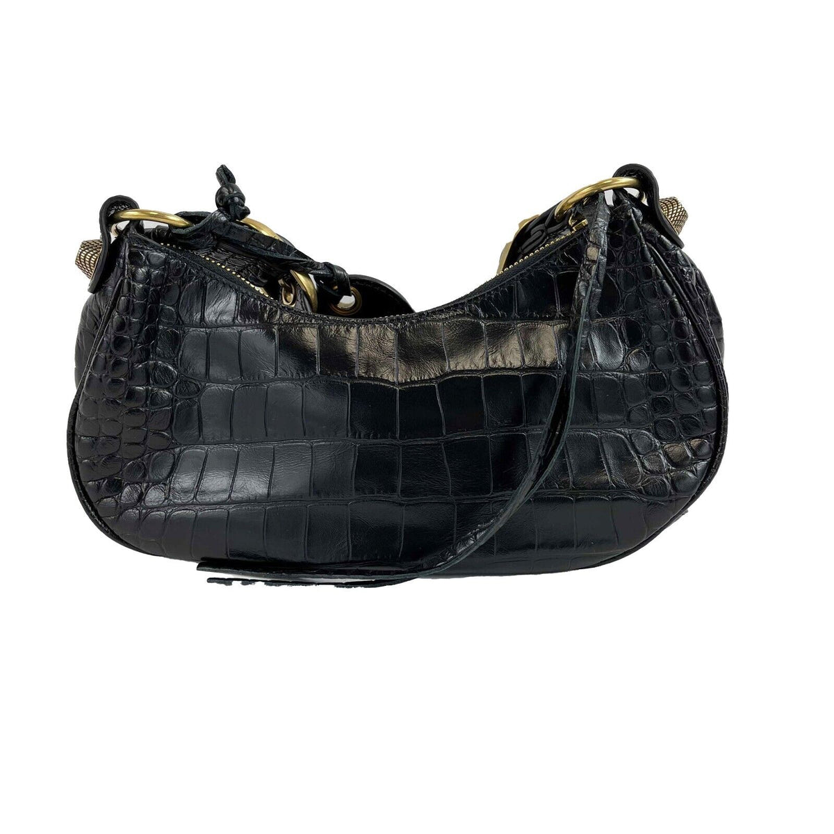 Balenciaga - XS Shoulder Bag Crocodile Embossed Black Studded Shoulder Bag NEW — Designer Shoulder Bag