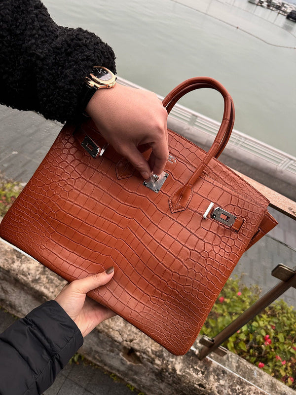 Understated bag shown from front angle