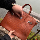 Understated bag shown from front angle
