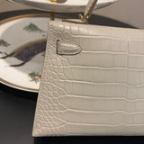 Side view of polished structured handbag
