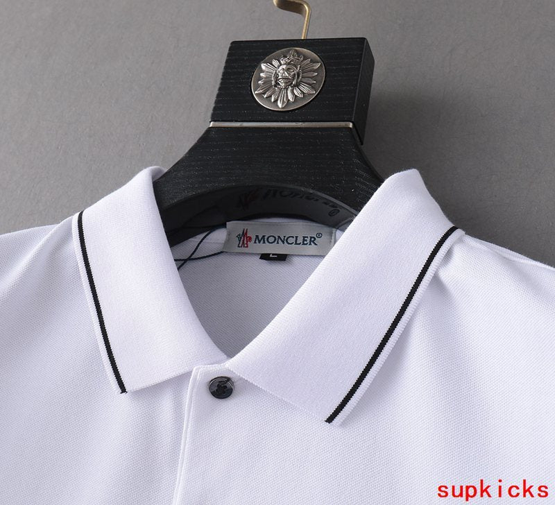 Front view of Moncler luxury clothing with logo-detail design