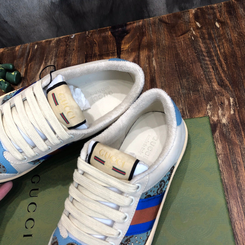 Gucci neutral cream luxury sneakers view 7 breathable knit upper