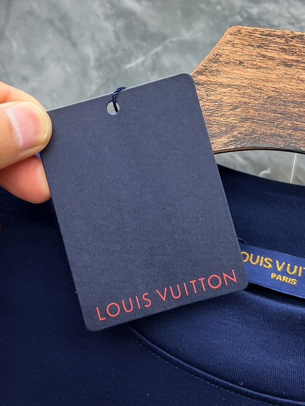 Close-up detail shot of Louis Vuitton luxury clothing with streetwear-inspired cut