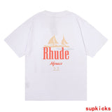 Back view of Rhude luxury clothing with everyday silhouette