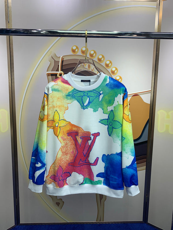 Front view of Louis Vuitton luxury clothing with signature branding