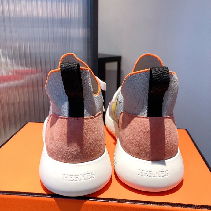Hermès Burgundy Chunky Platform Sneakers - Full Silhouette View