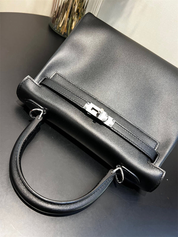 Side view of sophisticated structured handbag