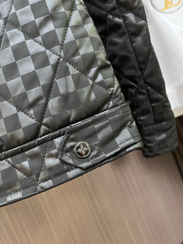 Close-up detail shot of Louis Vuitton luxury clothing with streetwear-inspired cut