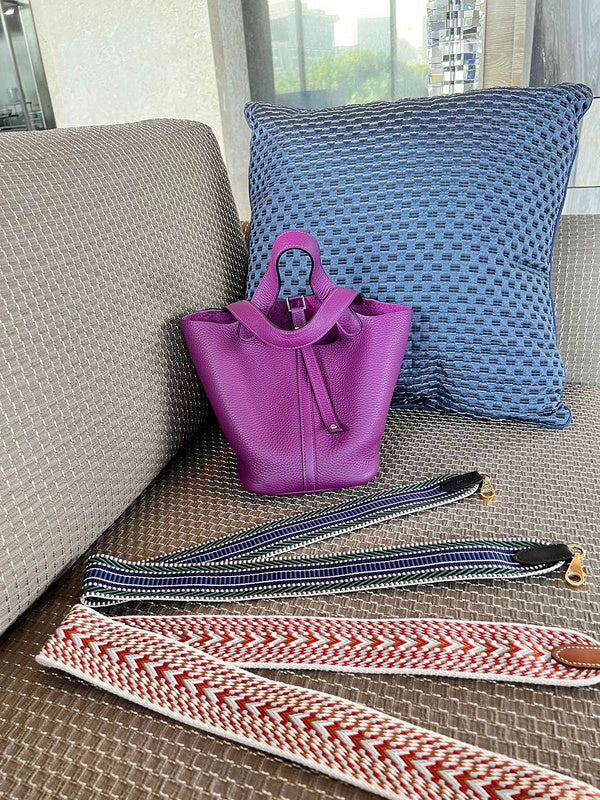 Side view of tailored structured handbag