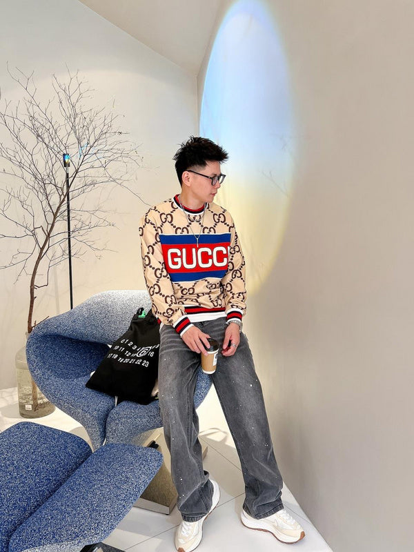 Back view of Gucci luxury clothing with logo-detail design