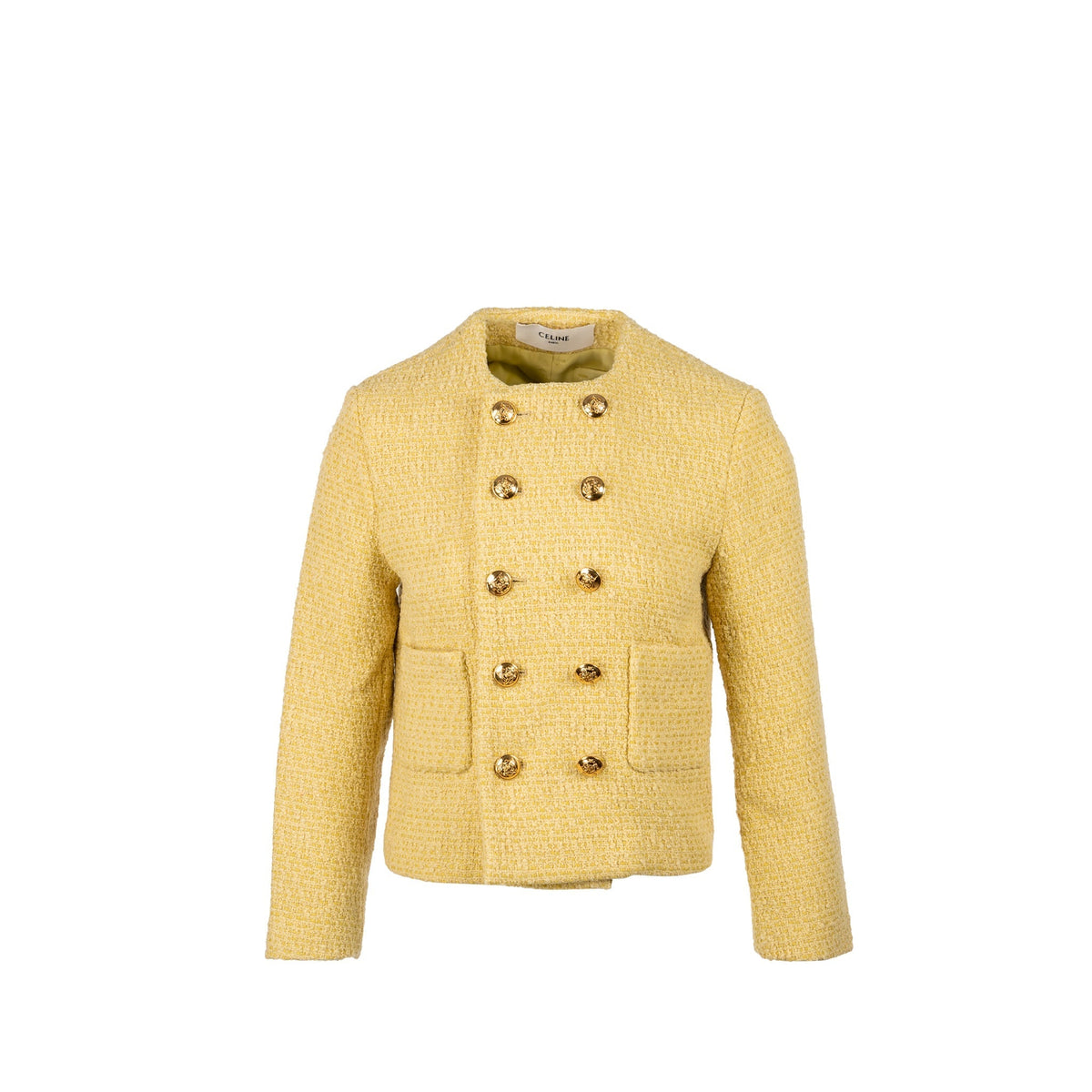 Celine Jackets? Celine Size 38 boucle chasseur tweed jacket wool cotton yellow Luxury Designer Outerwear Jacket