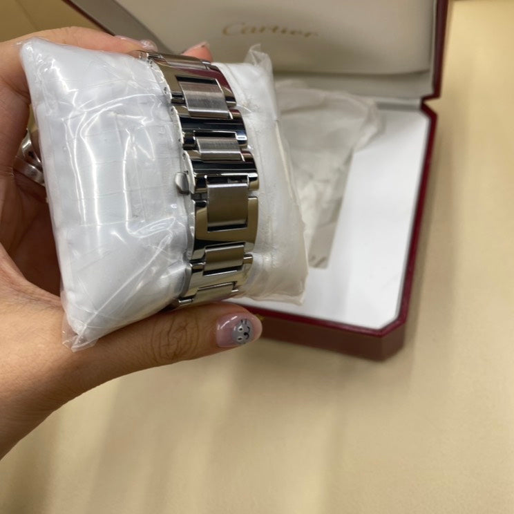 Close-up detail view of Cartier unisex watch