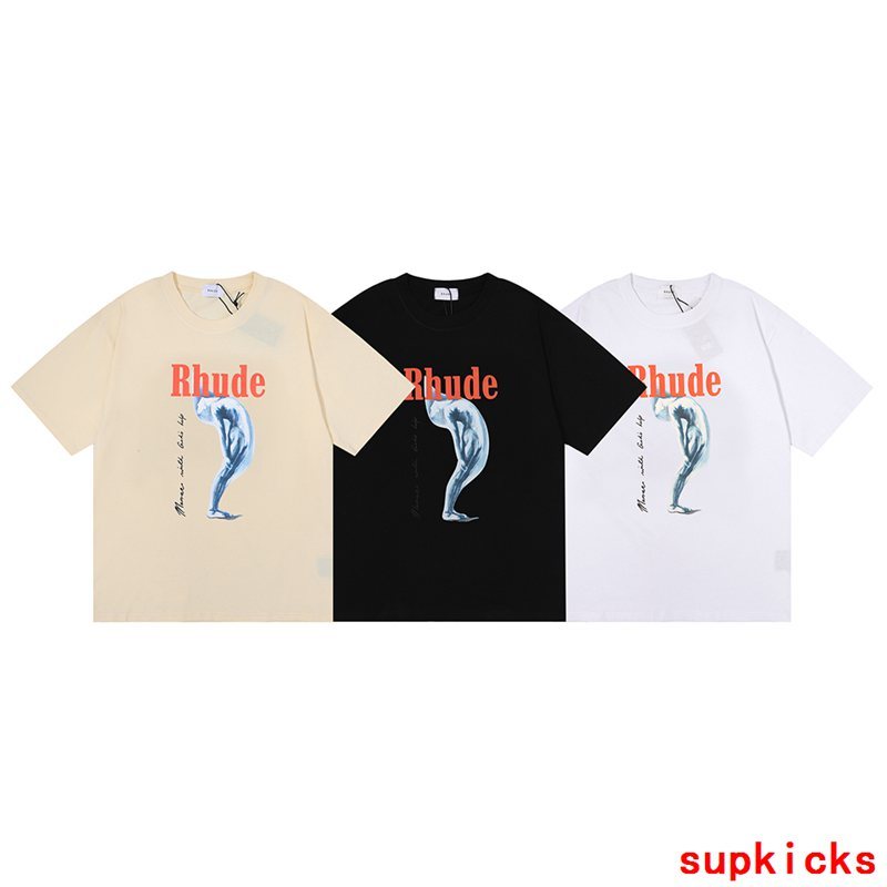 Front view of Rhude luxury clothing with contemporary cut