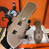Hermès Grey Crisscross Strap Sandals - Full Silhouette View