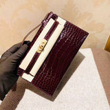 Side view of classic structured handbag