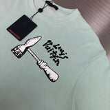 Close-up detail shot of Louis Vuitton cotton t-shirt with logo-detail design