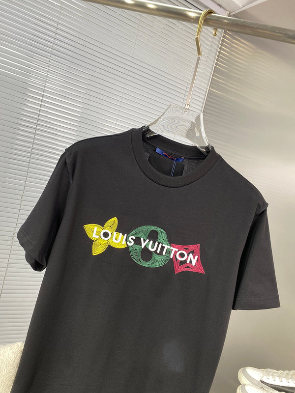 Close-up detail shot of Louis Vuitton cotton t-shirt with streetwear-inspired cut