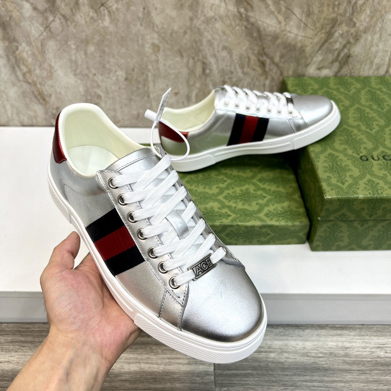 Gucci neutral cream luxury sneakers view 4 breathable knit upper