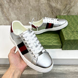 Gucci neutral cream luxury sneakers view 4 breathable knit upper