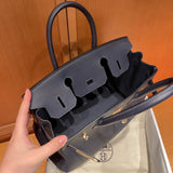Side view of curated structured handbag