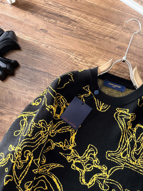 Side profile of Louis Vuitton luxury clothing with logo-detail design