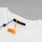 Close-up detail shot of Louis Vuitton luxury clothing with signature branding