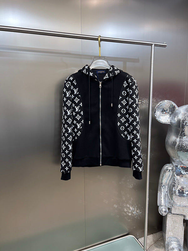 Front view of Louis Vuitton luxury clothing with label-forward styling