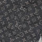 Close-up detail shot of Louis Vuitton luxury clothing with signature branding