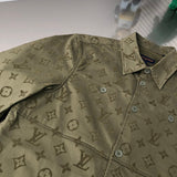 Side profile of Louis Vuitton luxury clothing with signature branding