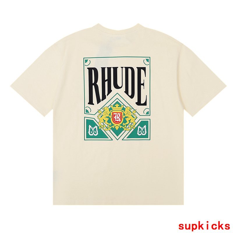 Flat lay presentation of Rhude luxury clothing with relaxed-fit cut