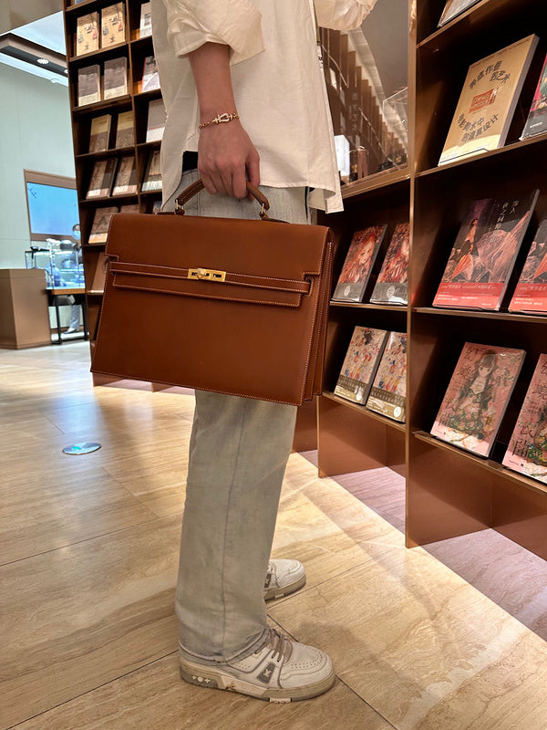 Side view of contemporary structured handbag