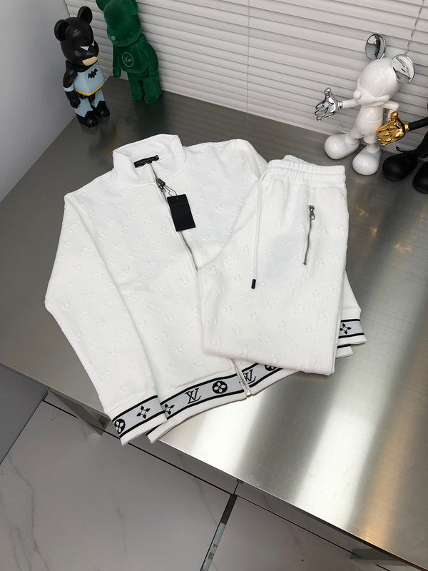 Front view of Louis Vuitton luxury clothing with monogram-inspired silhouette