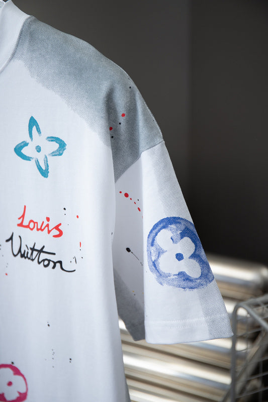 Full styled look of Louis Vuitton cotton t-shirt with monogram-inspired silhouette