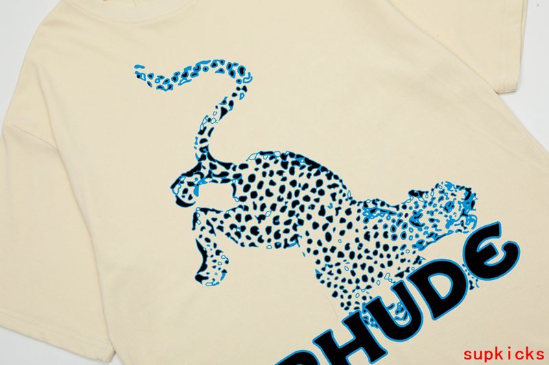 Close-up detail shot of Rhude luxury clothing with contemporary cut