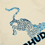 Close-up detail shot of Rhude luxury clothing with contemporary cut