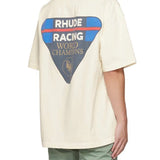 Side profile of Rhude luxury clothing with monogram-inspired silhouette