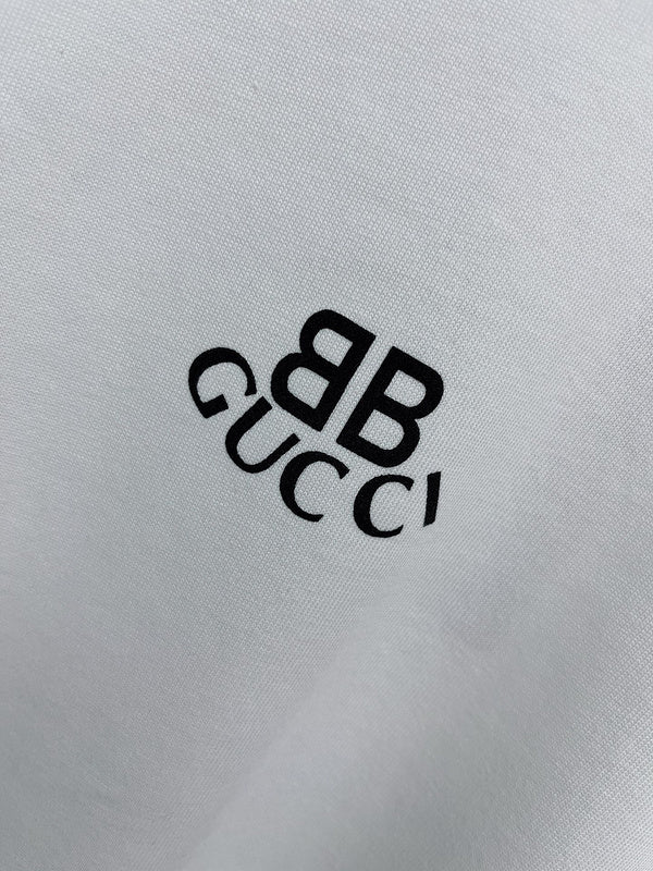 Front view of Gucci luxury clothing with monogram-inspired silhouette