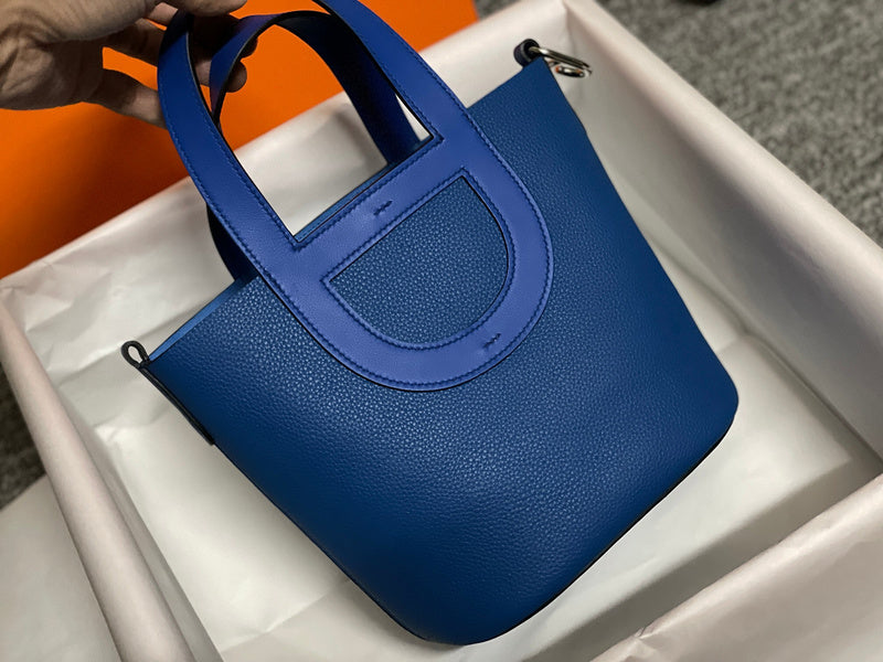 Side view of clean-lined structured handbag