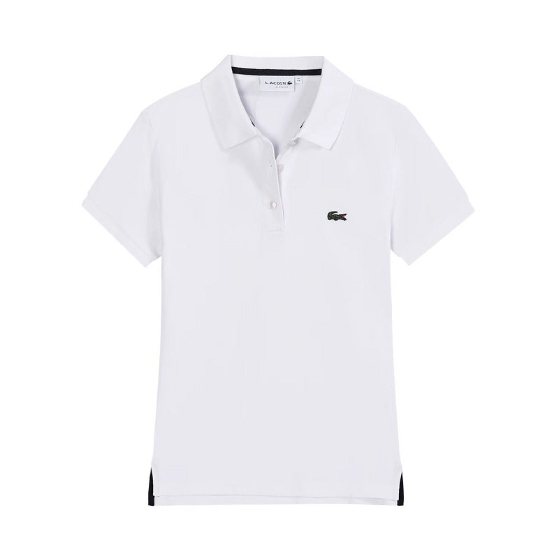 Front view of Lacoste luxury clothing with signature branding