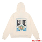 Close-up detail shot of Rhude luxury clothing with streetwear-inspired cut