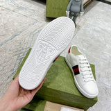 Side profile of Gucci fresh white-and-black sneakers breathable knit upper