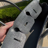 Close-up detail of polished bag design