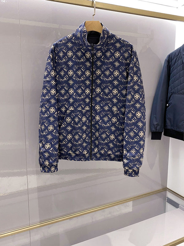 Close-up detail shot of Louis Vuitton luxury clothing with signature branding